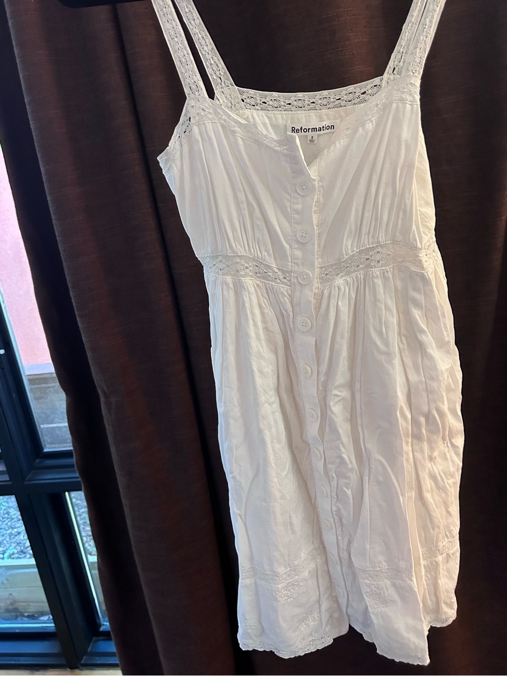 Reformation White Lace-Trim Button-Front Sundress